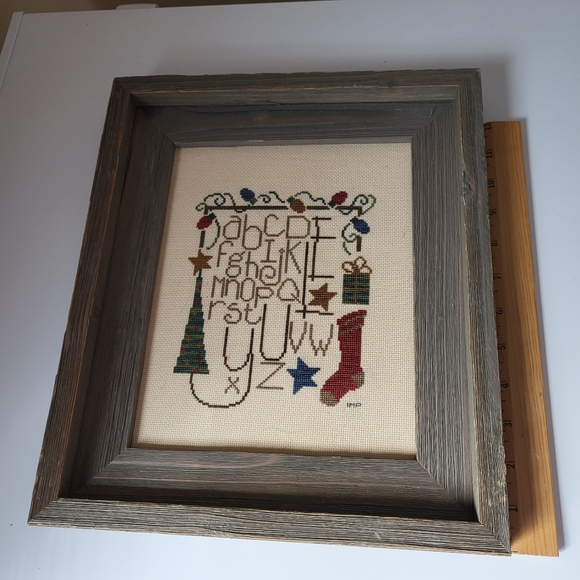Handmade Primitive Christmas Theme Cross Stitch Sampler - Picture 9 of 15